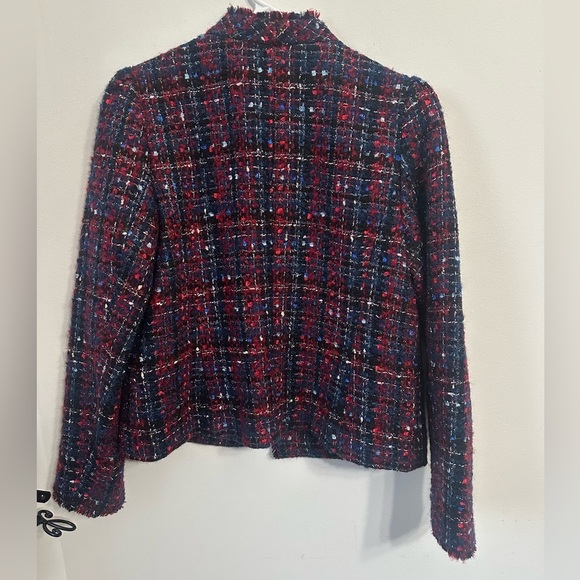 Talbots tweed red blue blazer with metallic detail gold buttons sz 10 gorgeous! - Picture 2 of 12